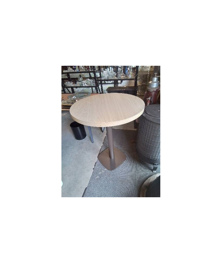 TABLE MANGE DEBOUT PIÈTEMENT MÉTAL PLATEAU ROND BOIS CLAIR 