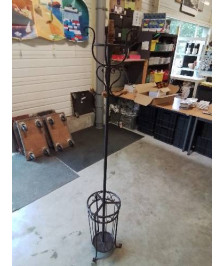 PERROQUET PORTE PARAPLUIE FER FORGÉ 4 PATÈRES BOIS CLAIR