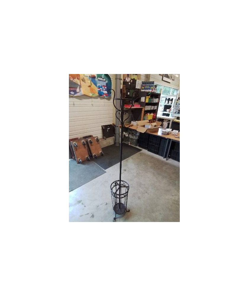 PERROQUET PORTE PARAPLUIE FER FORGÉ 4 PATÈRES BOIS CLAIR