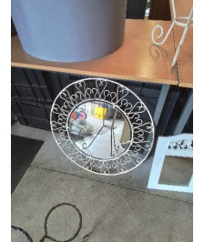 MIROIR ROND FER FORGÉ PEINT BLANC ANNÉES 50