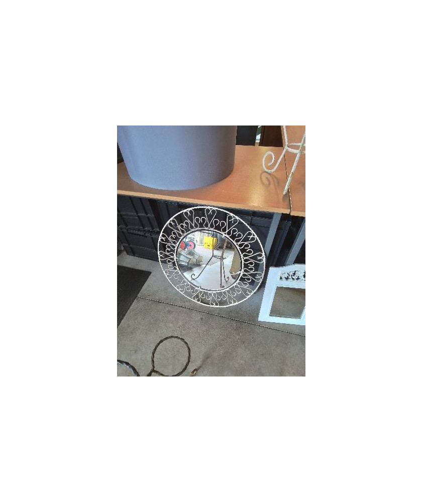 MIROIR ROND FER FORGÉ PEINT BLANC ANNÉES 50