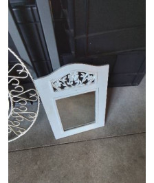 MIROIR RECTANGULAIRE CINTRÉ BOIS PEINT BLANC SCULPTÉ AUX FLEURS 