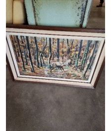 HUILE SUR TOILE CERFS J.DESCHAMPS