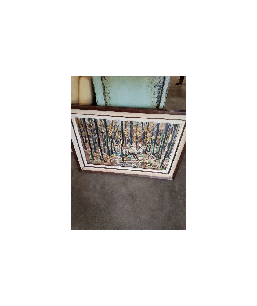 HUILE SUR TOILE CERFS J.DESCHAMPS