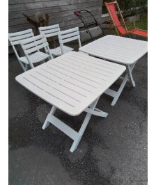 TABLE DE JARDIN PLIANTE RÉSINE BLANC AJOURÉ 