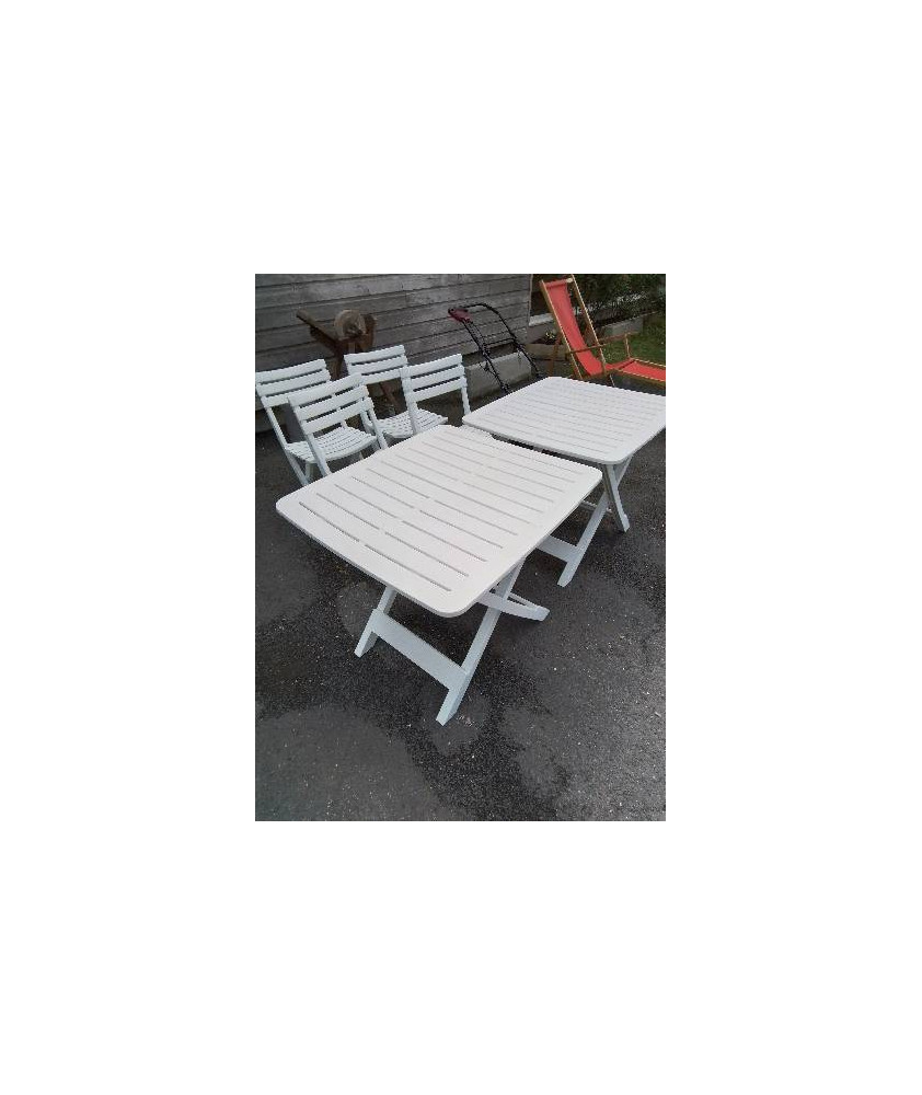 TABLE DE JARDIN PLIANTE RÉSINE BLANC AJOURÉ 