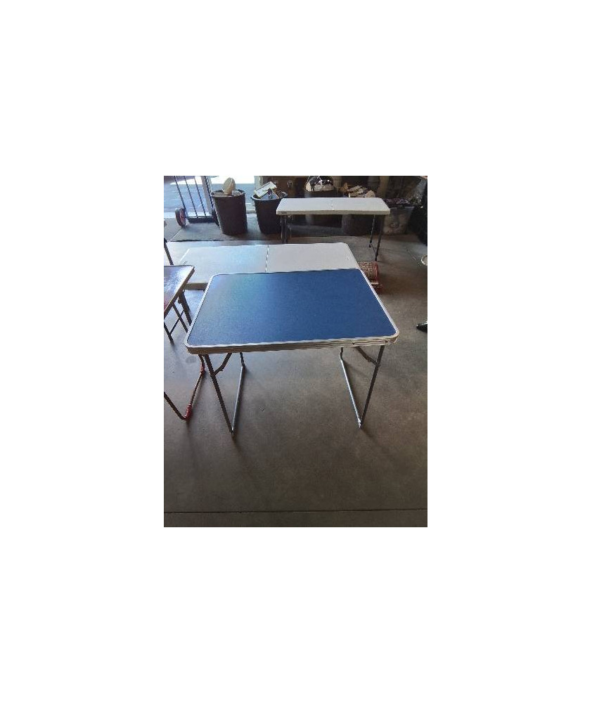 TABLE DE CAMPING PLIANTE PIÈTEMENT MÉTAL GRIS PLATEAU BLEU CA0