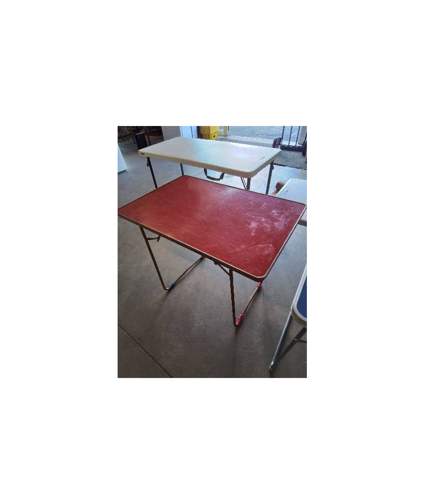 TABLE DE CAMPING PLIANTE PIÈTEMENT MÉTAL DORÉ PLATEAU ROUGE