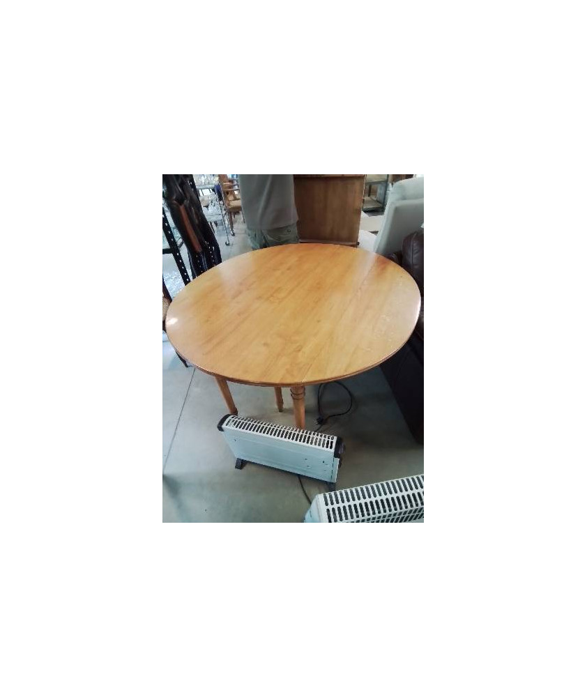 TABLE OVALE BOIS CLAIR A ABATTANTS 6 PIEDS STYLE DIRECTOIRE 126X115X73CM 2 RALLONGES 50CM