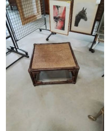 TABLE BASSE CARRÉ ROTIN PLATEAU VANNERIE ANNÉES 60