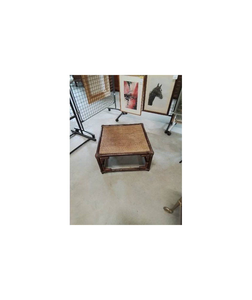 TABLE BASSE CARRÉ ROTIN PLATEAU VANNERIE ANNÉES 60