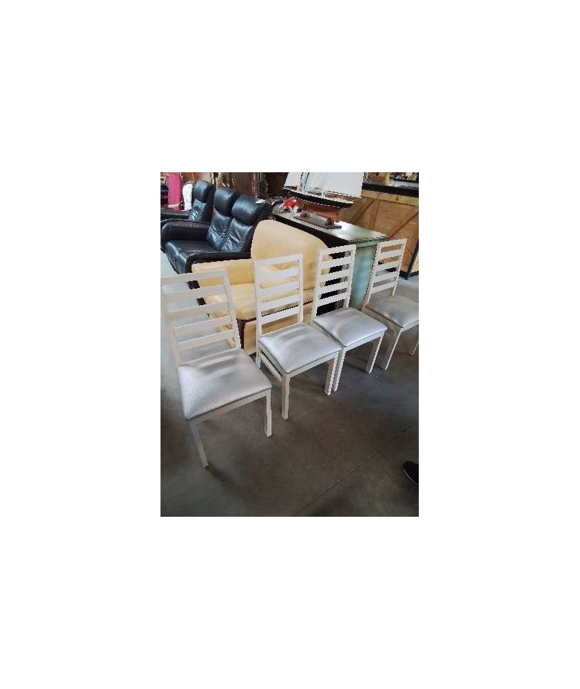 4 CHAISES BOIS BLANC ASSISE CAPITONNÉ PU ARGENTÉ 