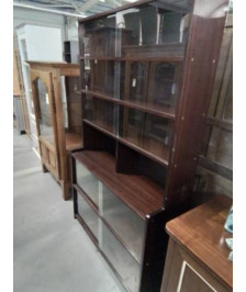 BIBLIOTHÈQUE ACAJOU 10 PORTE VITRÉES VITRÉE COULISSANTES ANNÉES 60