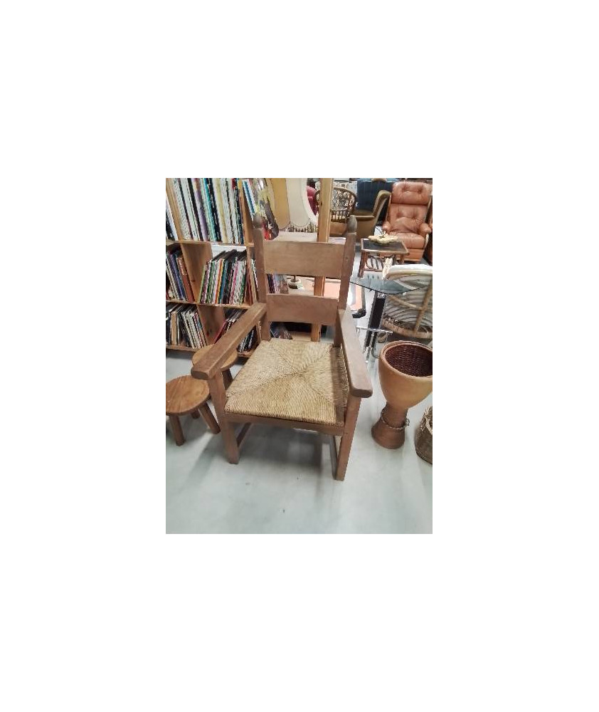 FAUTEUIL CHÊNE CLAIR PAILLÉ DOSSIER 2 BARREAUX TOUPIES 
