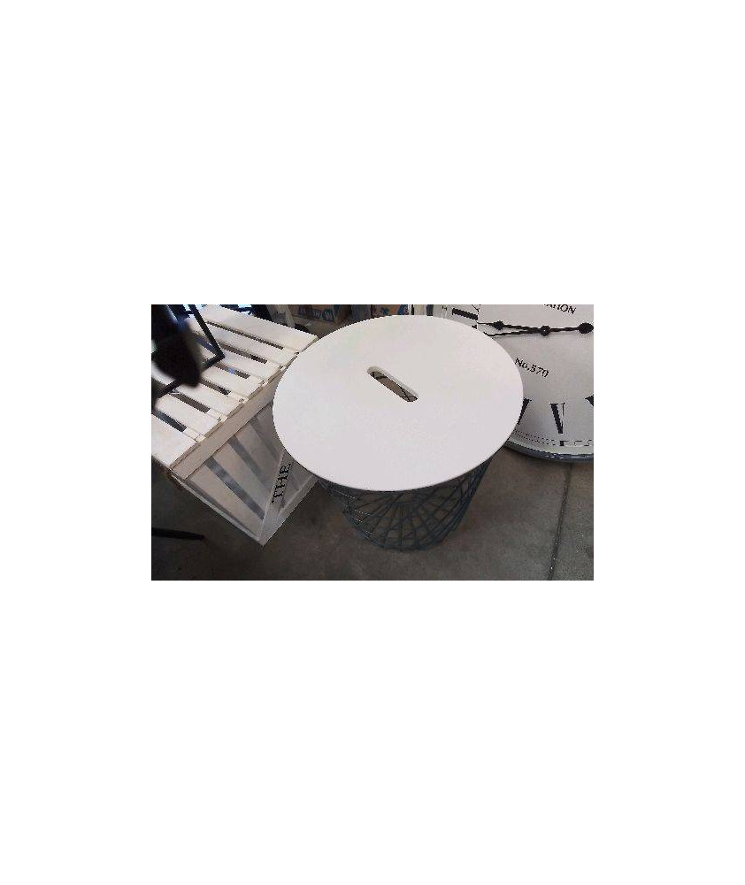 TABLE D’APPOINT- PANIERE GRISE - PLATEAU BLANC 