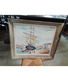 HUILE SUR TOILE L ACCOSTAGE CL VINCENT