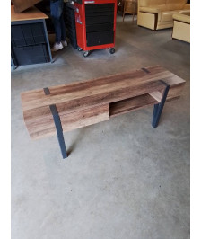 MEUBLE TV BAS BOIS MARRON PIÈTEMENT METAL NOIR 1 NICHE 1 TIROIR