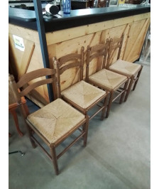 4 CHAISES DE CUISINE BOIS PAILLÉ 