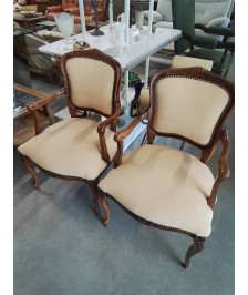 CABRIOLET BOIS ASSISE EG DOSSIER TISSU JAUNE STYLE RÉGENCE 