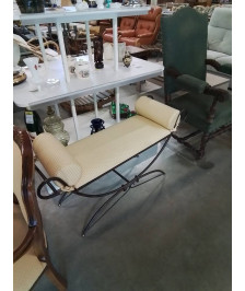 BANC PIÈTEMENT FER FORGÉ MARRON ASSISE TISSU JAUNE