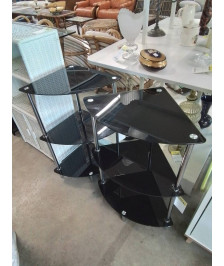 ÉTAGÈRE D’ANGLE MÉTAL CHROMÉ 3 TABLETTES VERRE 