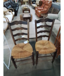 PAIRE DE CHAISES BOIS PAILLÉ DOSSIER 4 BARREAUX MOUSTACHE