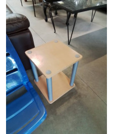 CONSOLE A COLONNES CARRÉ RÉSINE GRIS 2 PLATEAUX BOIS CLAIR