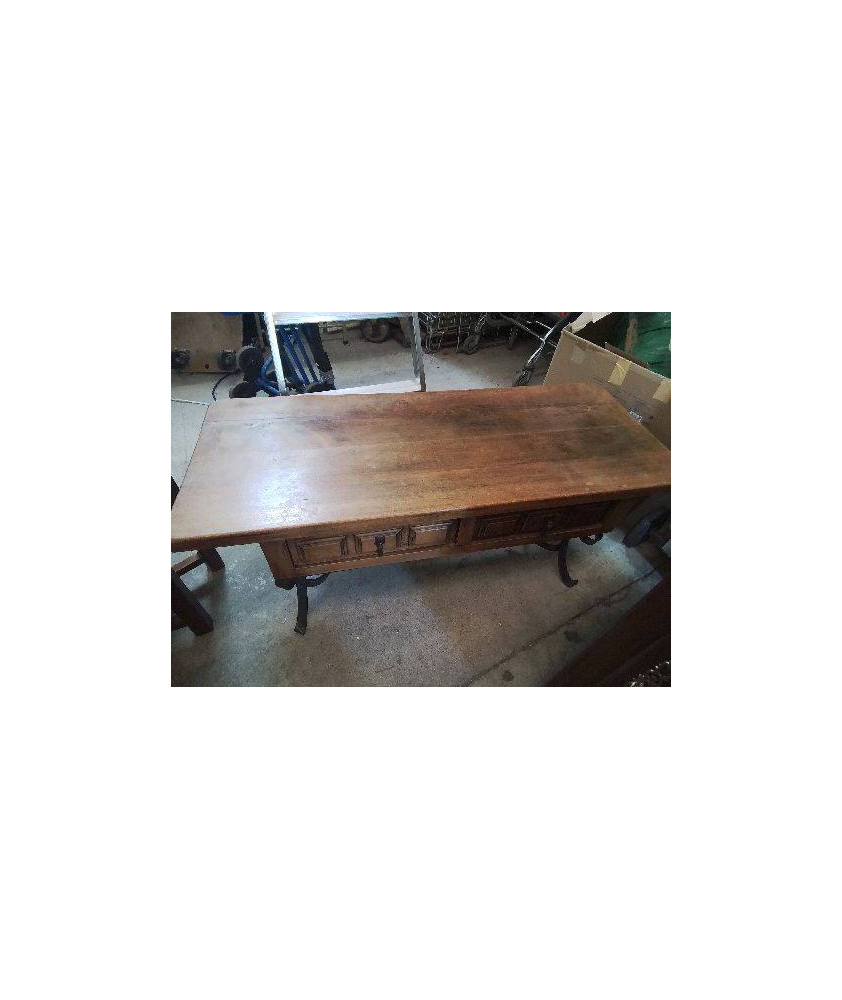 TABLE BASSE BOIS ET FER FORGÉ 