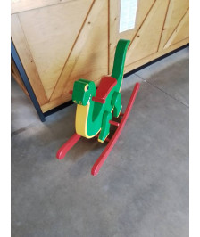 DINOSAURE A BASCULE  BOIS PEINT VERT ET ROUGE 