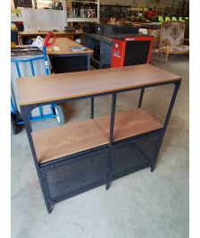 BUFFET MÉTAL NOIR 2 PORTES AJOURÉES 2 PLATEAUX BOIS CLAIR IKEA FJALLBO