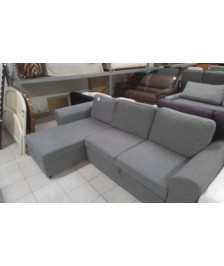 SALON D ANGLE TISSU GRIS CONVERTIBLE COFFRE REVERSIBLE
