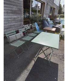 SALON DE JARDIN MÉTAL VERT 4 CHAISES + 1 TABLE PLIANTE ALICE’S GARDEN