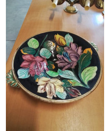 COUPE  CÉRAMIQUE NOIR DORÉ AUX FLEURS VALLAURIS 