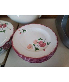 LOT DE 6 ASSIETTES ROSE EN FAIENCE MOTIF FLORAL 