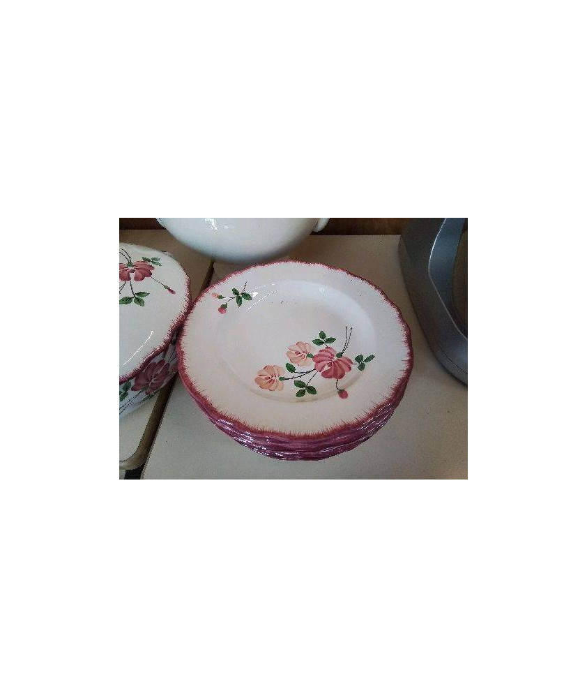 LOT DE 6 ASSIETTES ROSE EN FAIENCE MOTIF FLORAL 