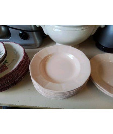LOT DE 9 ASSIETTES CREUSES ROSE SARREGUEMINES 