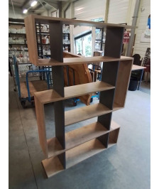 BIBLIOTHÈQUE BOIS CLAIR ET GRIS 9 NICHES 