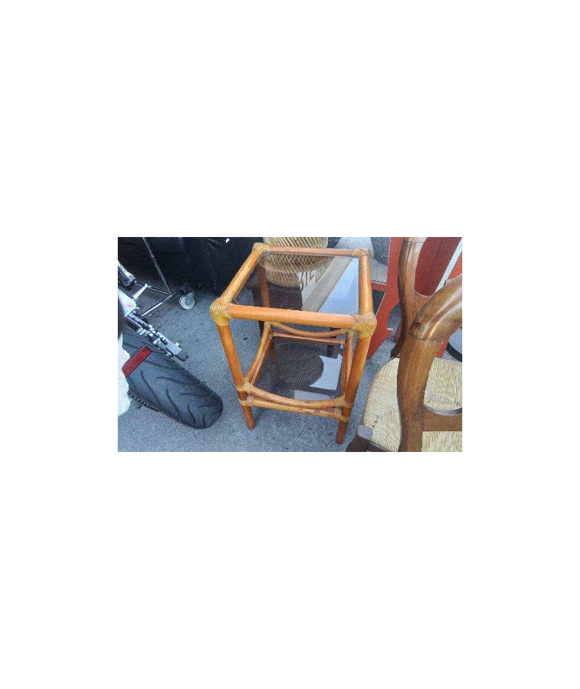 SELLETTE ROTIN ET VERRE FUME