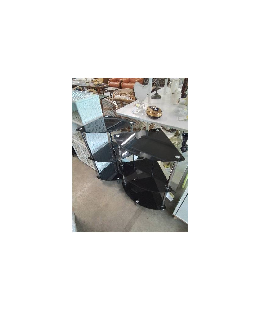 ÉTAGÈRE D’ANGLE MÉTAL CHROMÉ 3 TABLETTES VERRE 