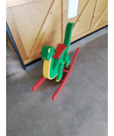 DINOSAURE A BASCULE  BOIS PEINT VERT ET ROUGE 