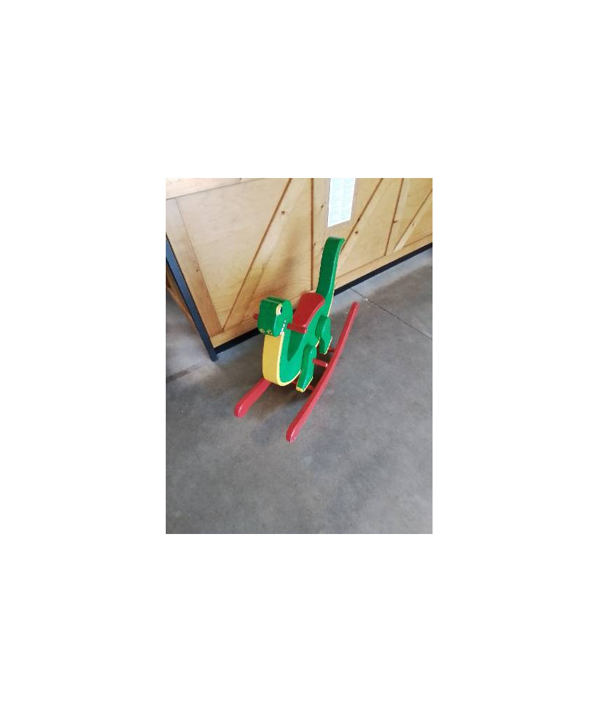 DINOSAURE A BASCULE  BOIS PEINT VERT ET ROUGE 