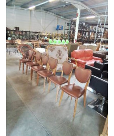 6 CHAISES BOIS CLAIR ASSISE ET DOSSIER SKAÏ MARRON ANNÉES 50