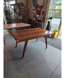 TABLE RECTANGULAIRE BOIS CLAIR PIEDS COMPAS ANNÉES 50 150X90X73CM