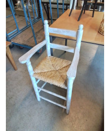 CHAISE HAUTE D’ENFANT BOIS PEINT ECRU ASSISE PAILLÉ DÉBUT XXE