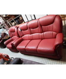 CANAPÉ CUIR ROUGE+1 FAUTEUIL