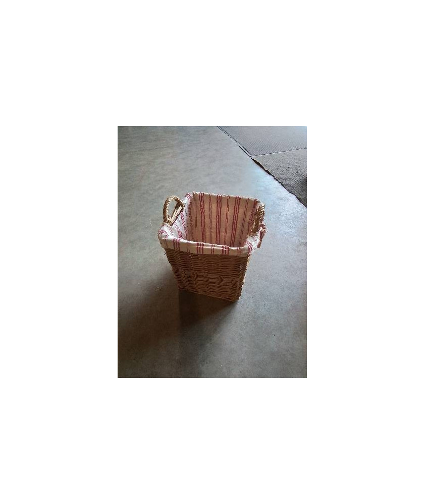 PANIER CARRÉ VANNERIE ET TISSU BLANC ET ROUGE