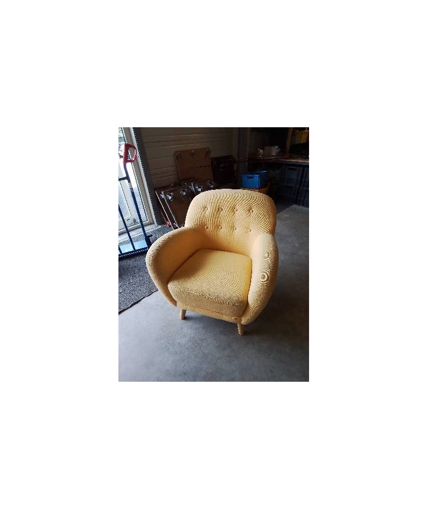 FAUTEUIL TISSU JAUNE PIÈTEMENT BOIS CLAIR 