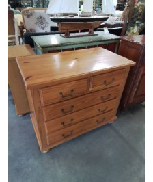 COMMODE PIN 5 TIROIRS PIEDS BOULES 