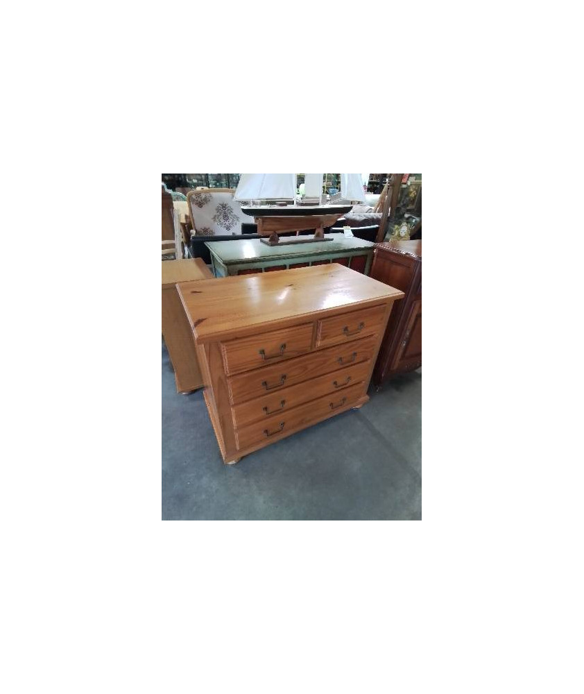 COMMODE PIN 5 TIROIRS PIEDS BOULES 