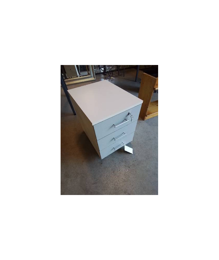 CAISSON DE BUREAU A ROULETTES BOIS BLANC ET GRIS 3 TIROIRS 